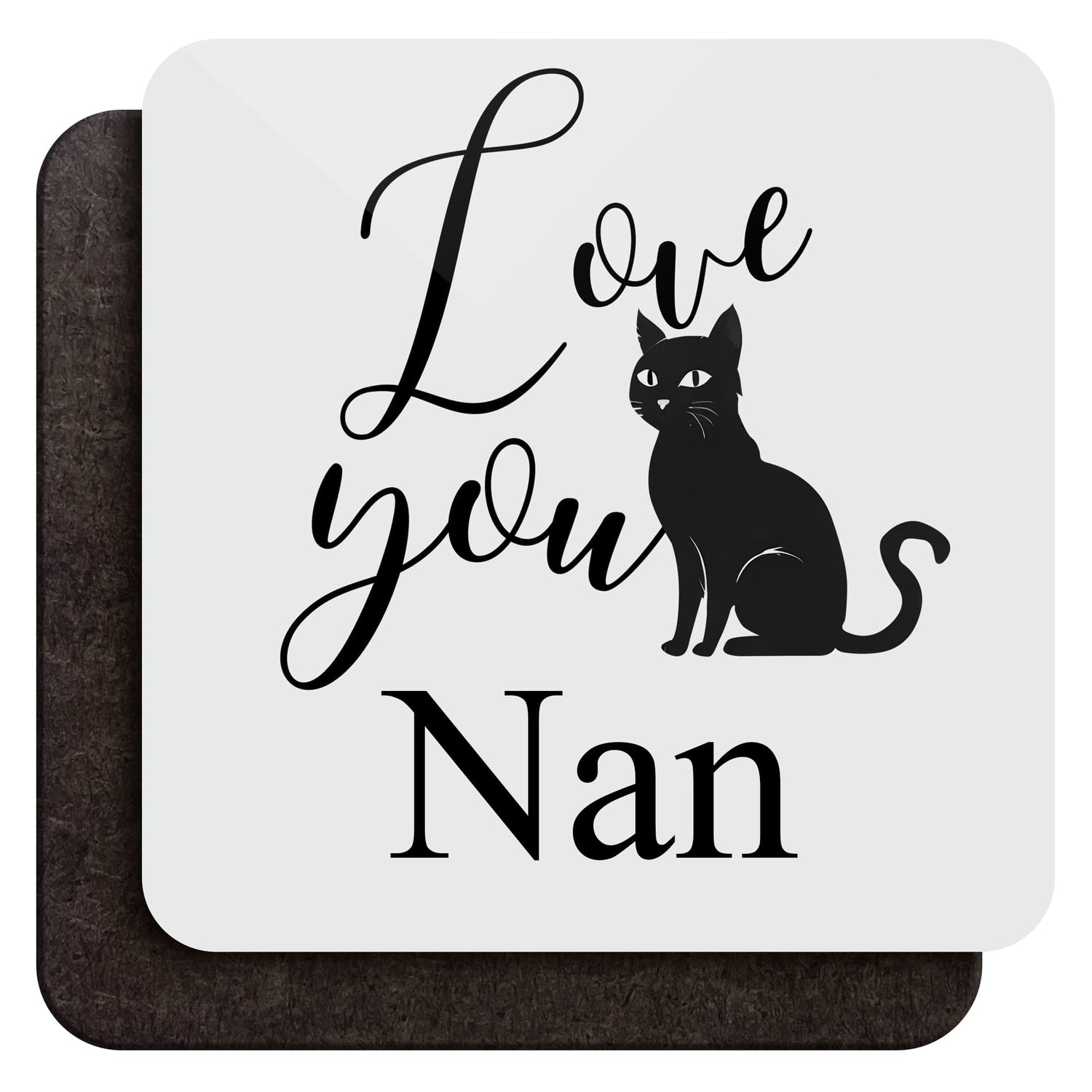 Love You Personalised Black Cat Coaster  Coaster