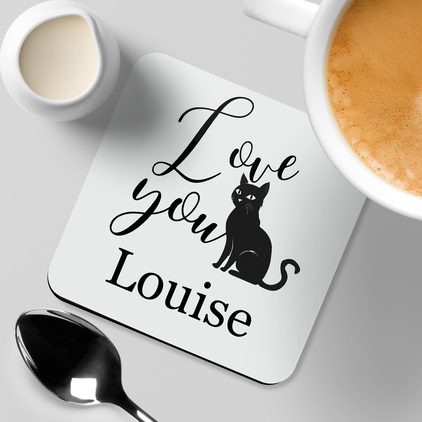 Love You Personalised Black Cat Coaster  Coaster