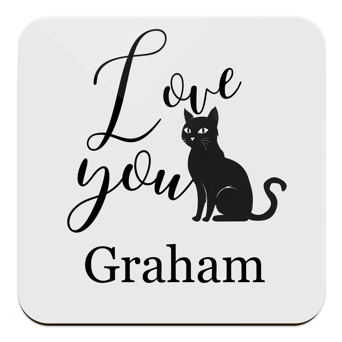Love You Personalised Black Cat Coaster Personalised Coaster