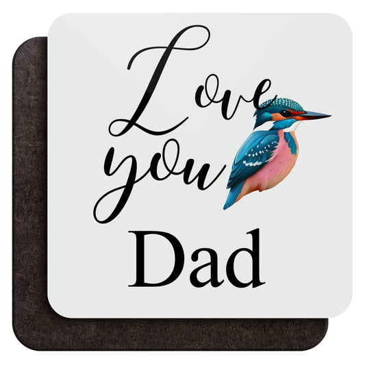 Love You Kingfisher Bird Art Personalised Coaster