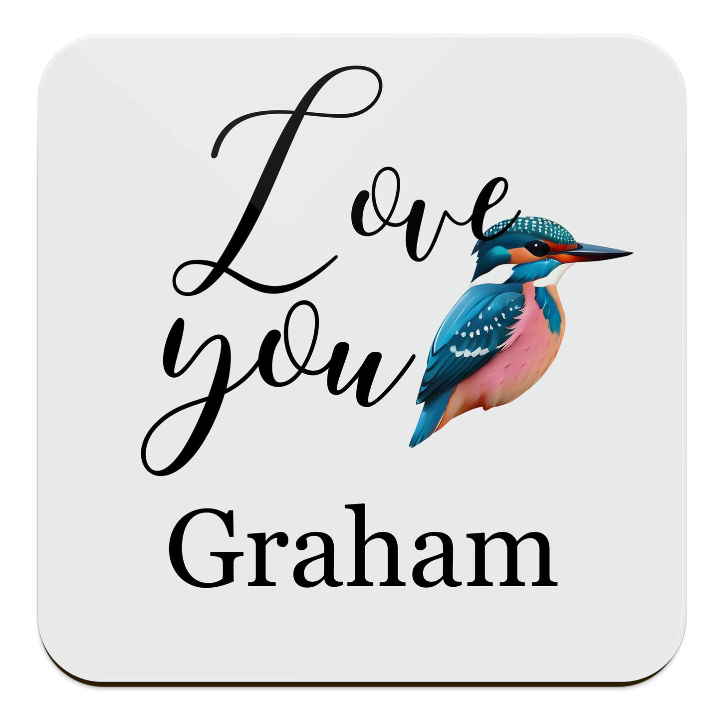 Love You Kingfisher Bird Art Personalised Coaster Personalised Coaster