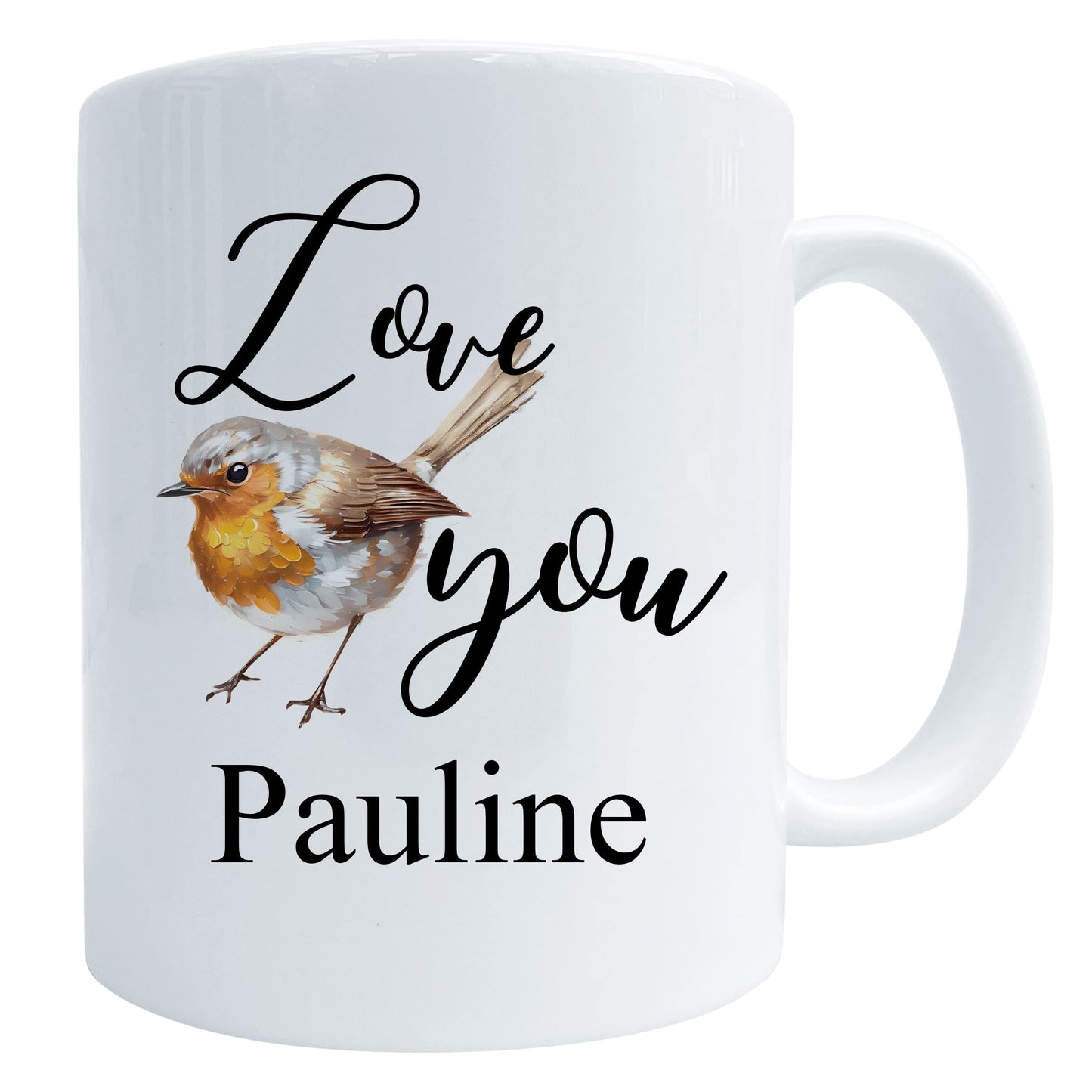 Love You Personalised Robin Art Mug Personalised Mug