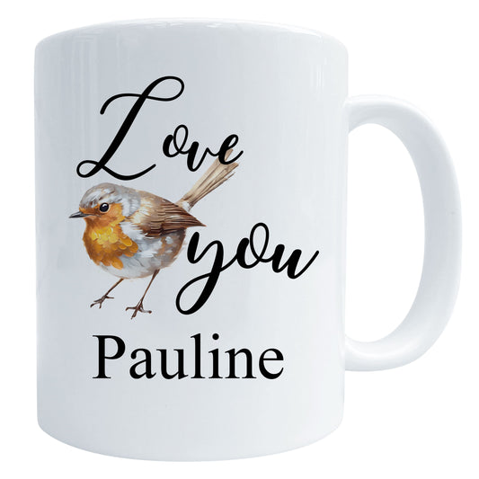 Love You Personalised Robin Art Mug