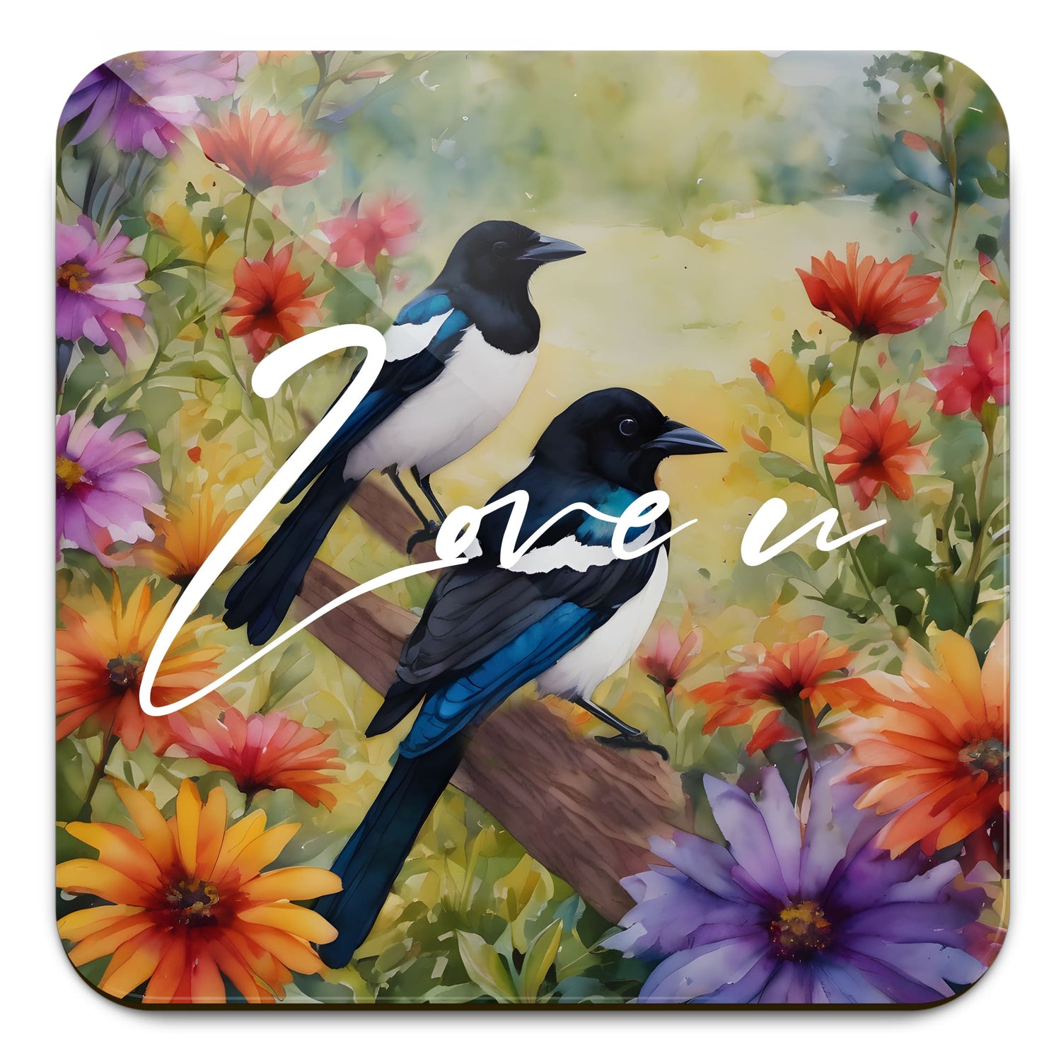 Personalised Bird Art Coaster Gift Magpies Coaster