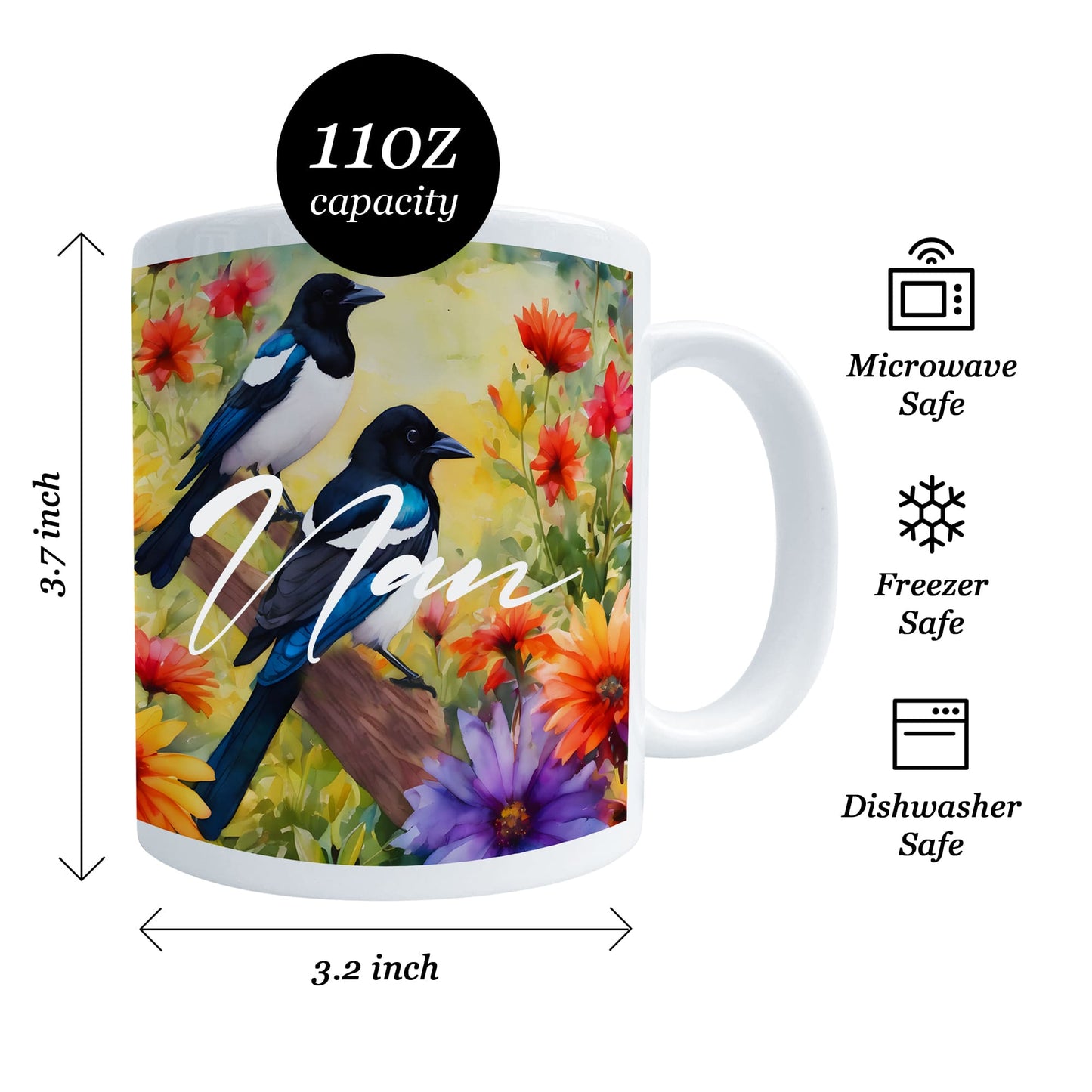 Personalised Magpie Art Mug and Coaster Gift Set  Mug
