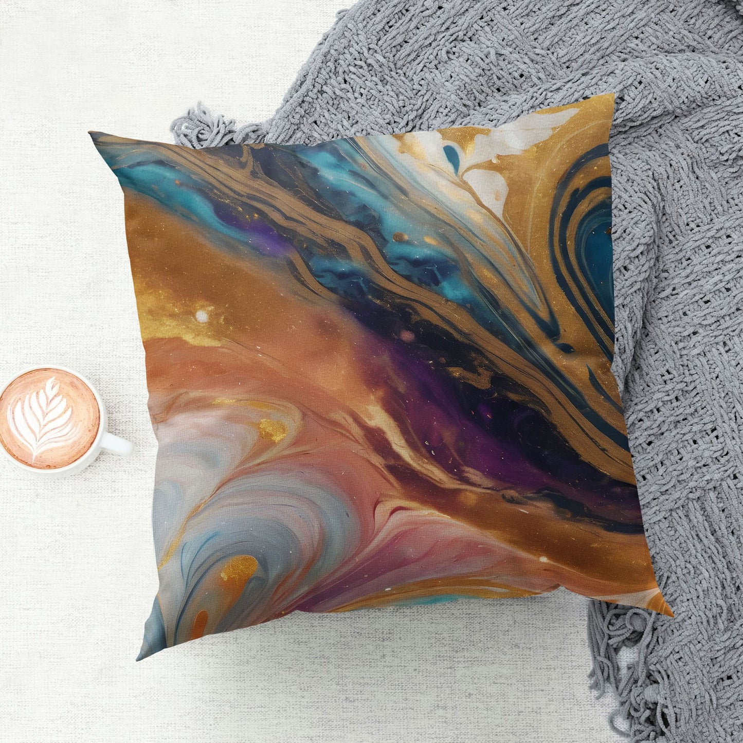 Multicolour Marble Print 45cm Cushion  Cushion