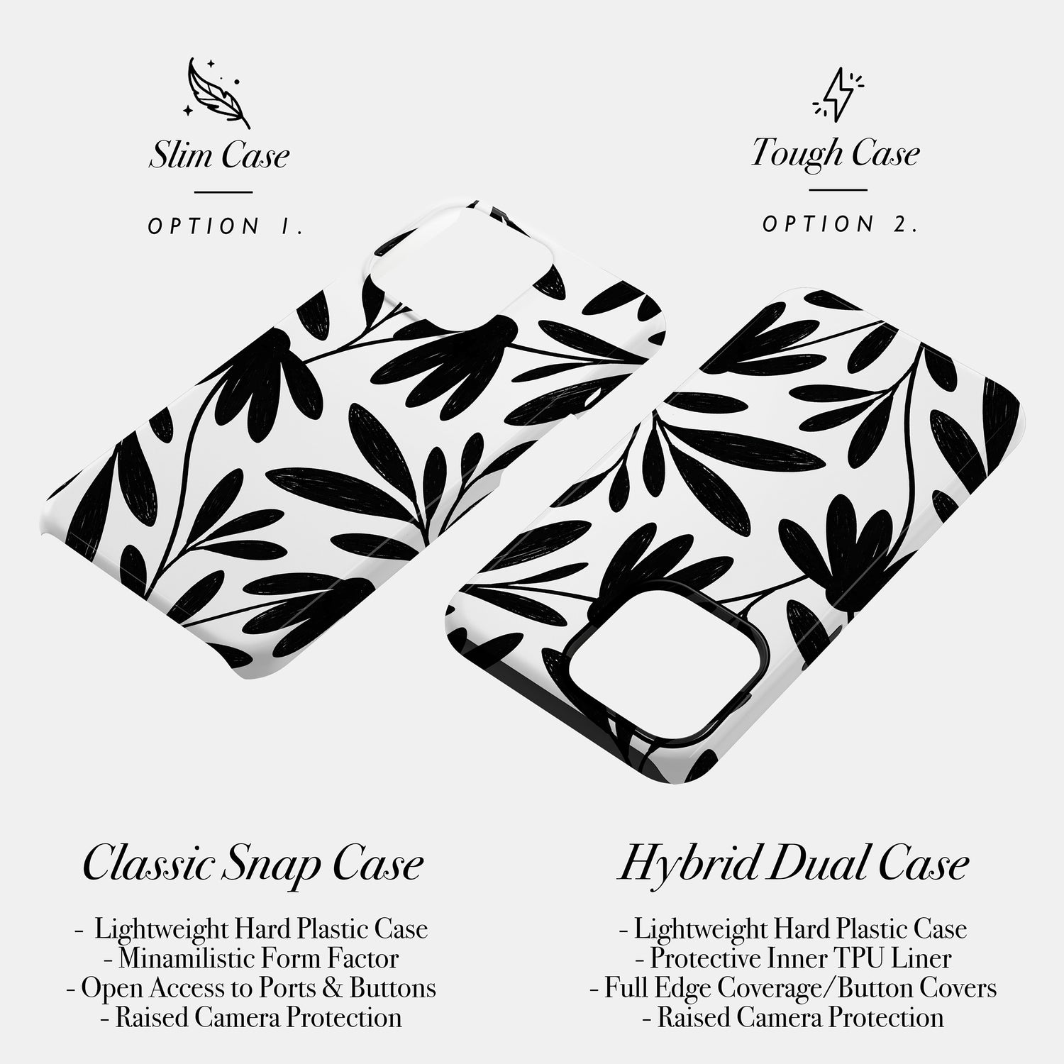 Monotone Floral Doodle Print Case Phone Case