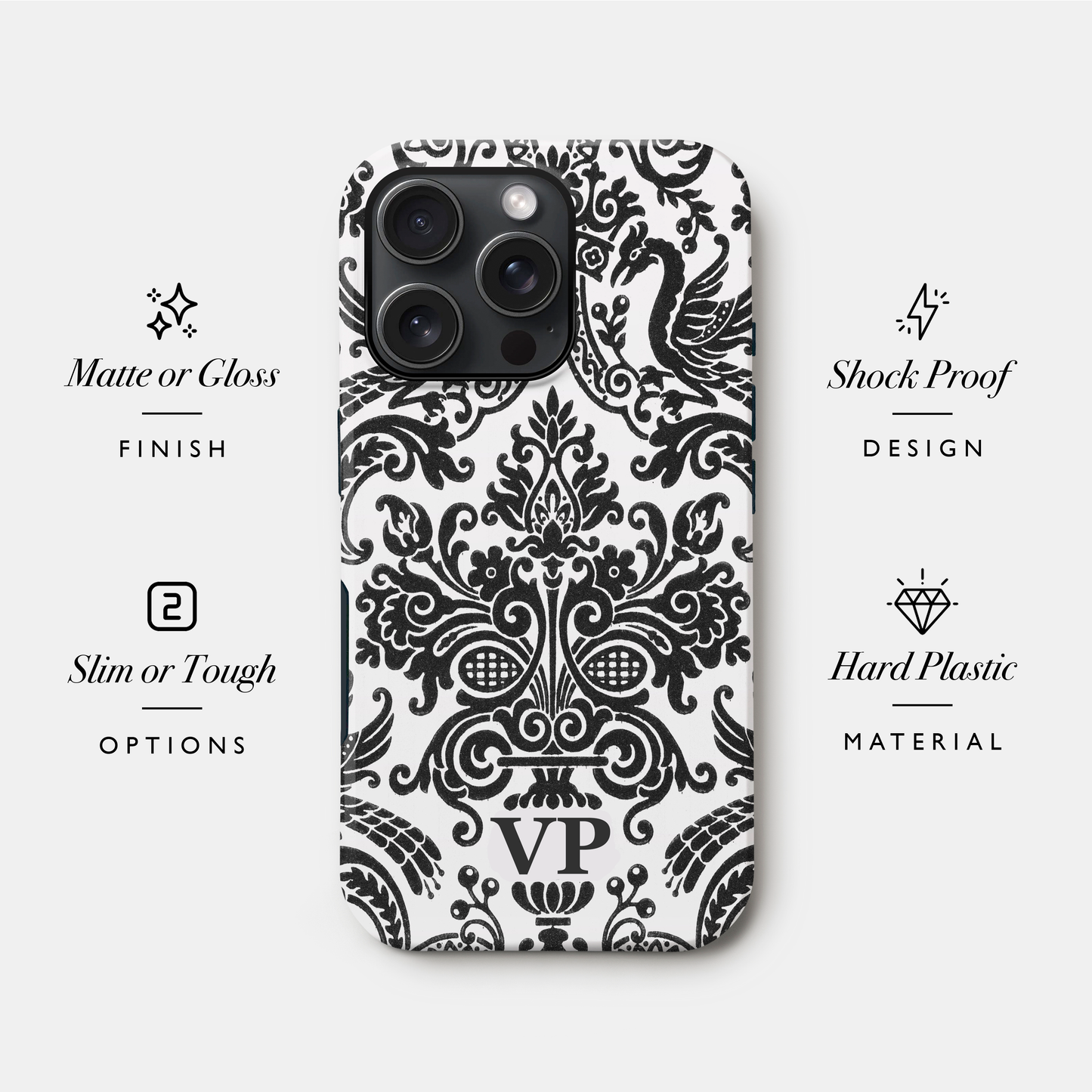 Personalised Black & White Damask Toile Case Phone Case