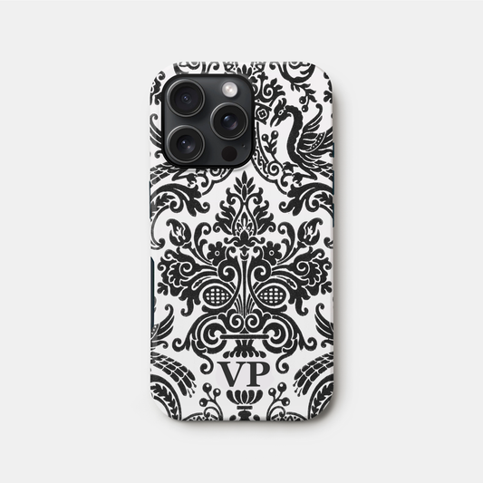 Personalised Black & White Damask Toile Case iPhone 16 Phone Case