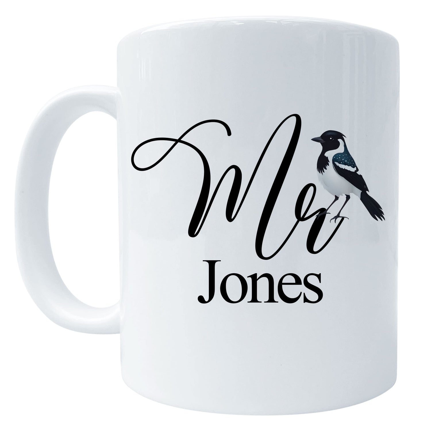 Mr Mrs Bird Art Mug Gift for Teachers and Couples Magpie 'Mr' Mug
