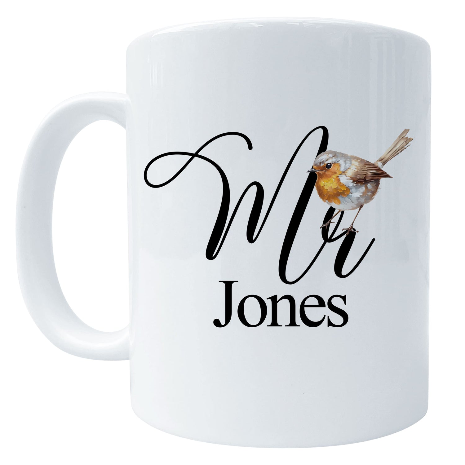 Mr Mrs Bird Art Mug Gift for Teachers and Couples Robin 'Mr' Mug