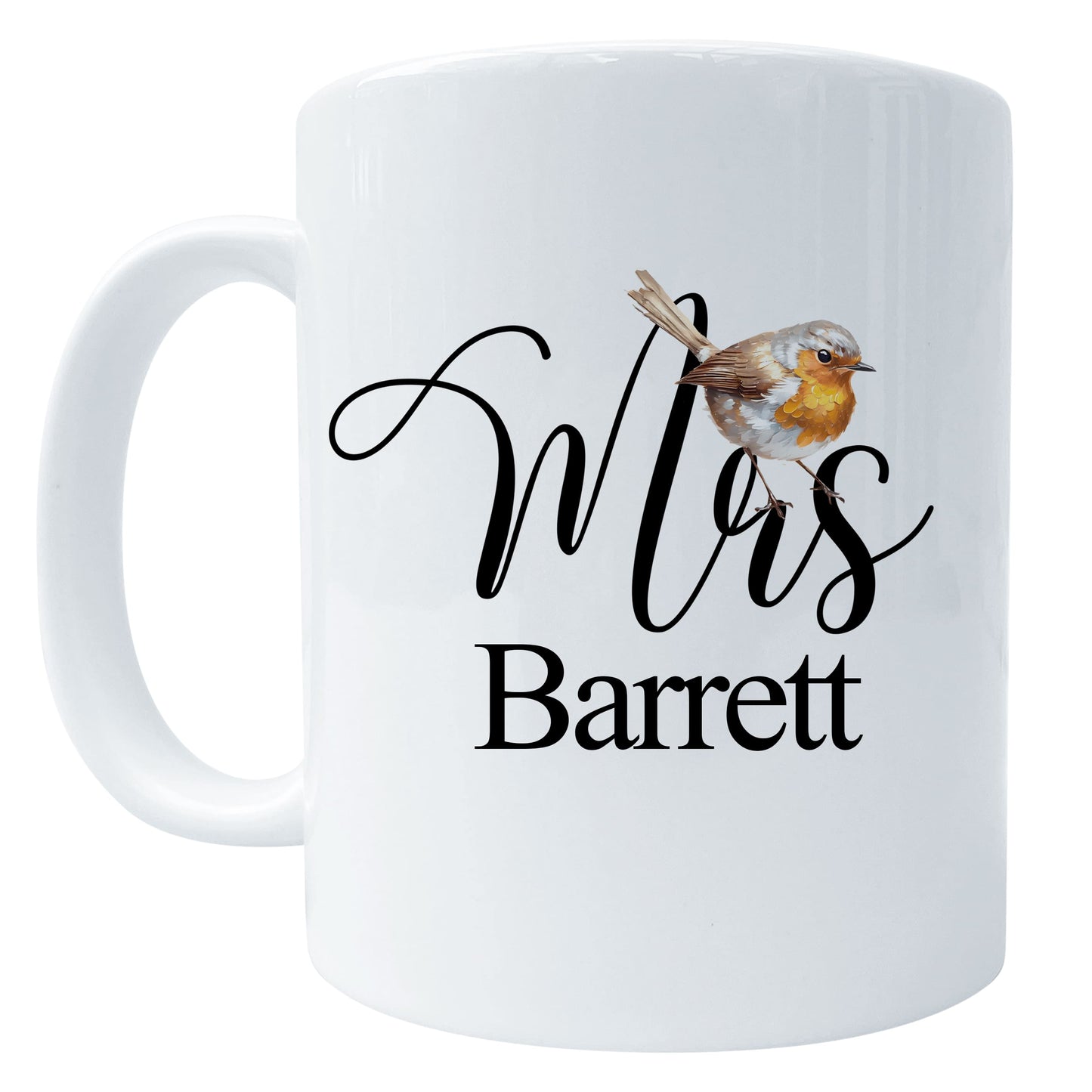 Mr Mrs Bird Art Mug Gift for Teachers and Couples Robin 'Mrs' Mug