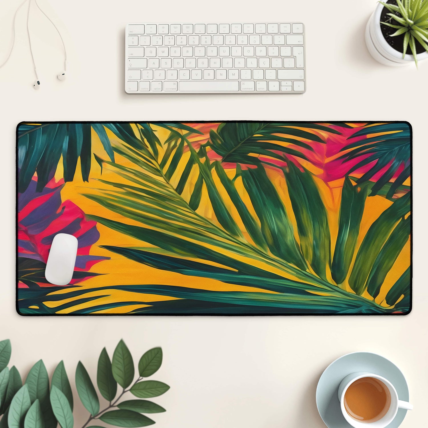 Tropical Palm Leaf Print Large Desk Mouse Mat Desk & Gaming Mat