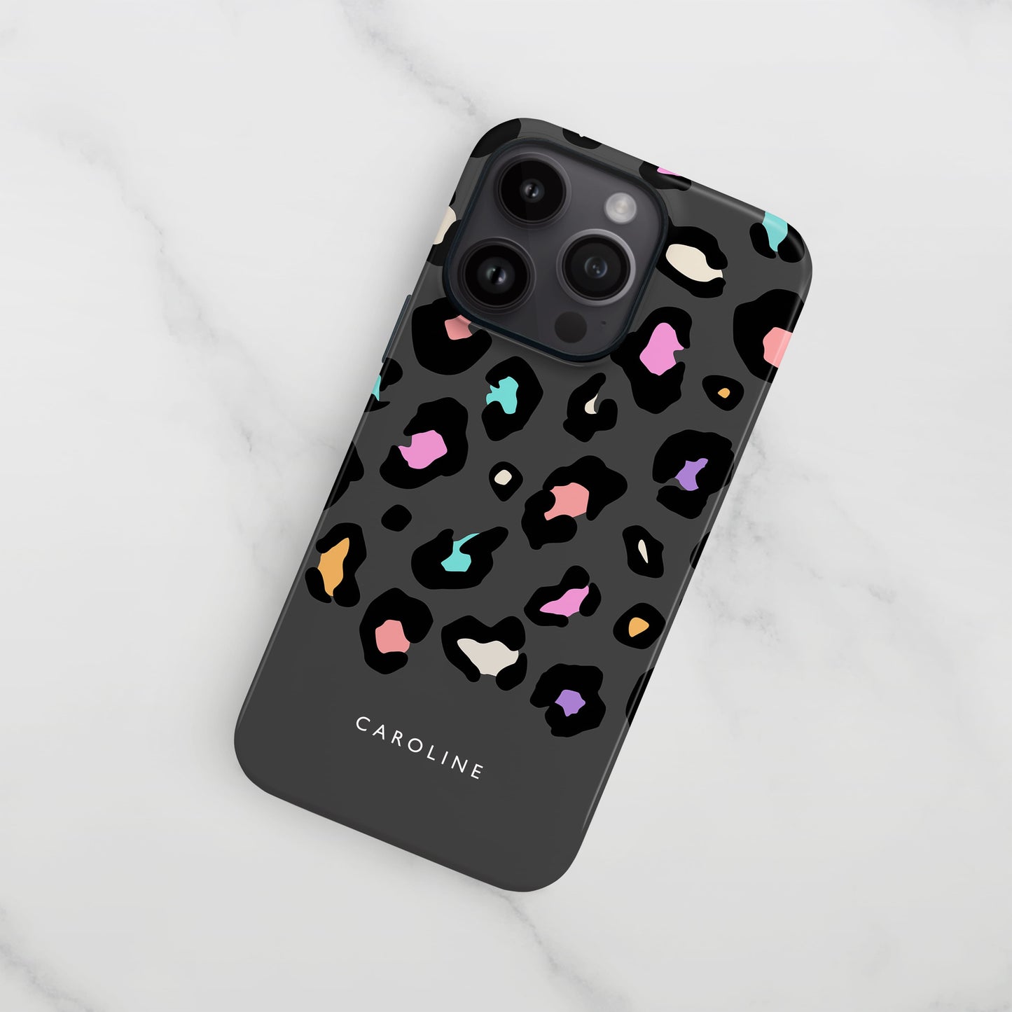 Rainbow Grey Leopard Spots Custom Name Case  Phone Case
