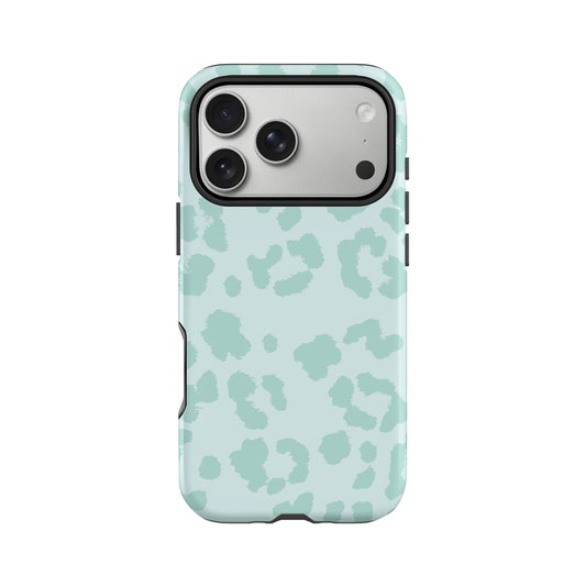 Muted Teal Blue Leopard Print Case iPhone 17 Pro Phone Case