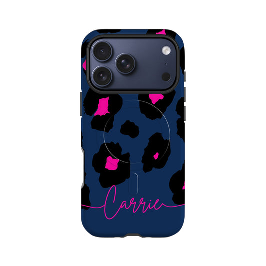Navy Blue Pink Leopard Print Magsafe Case