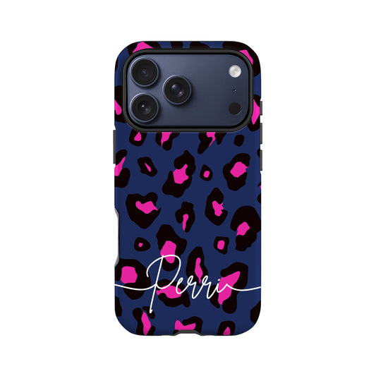 Custom Navy Blue Pink Leopard Print Case