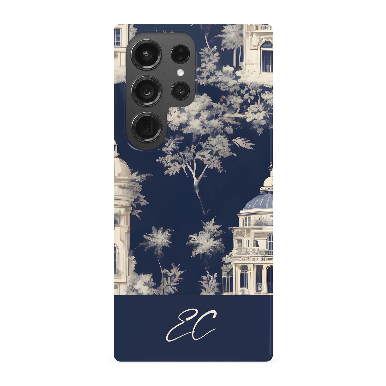 Personalised Navy Toile Floral Phone Case Samsung Galaxy S23 Ultra Phone Case