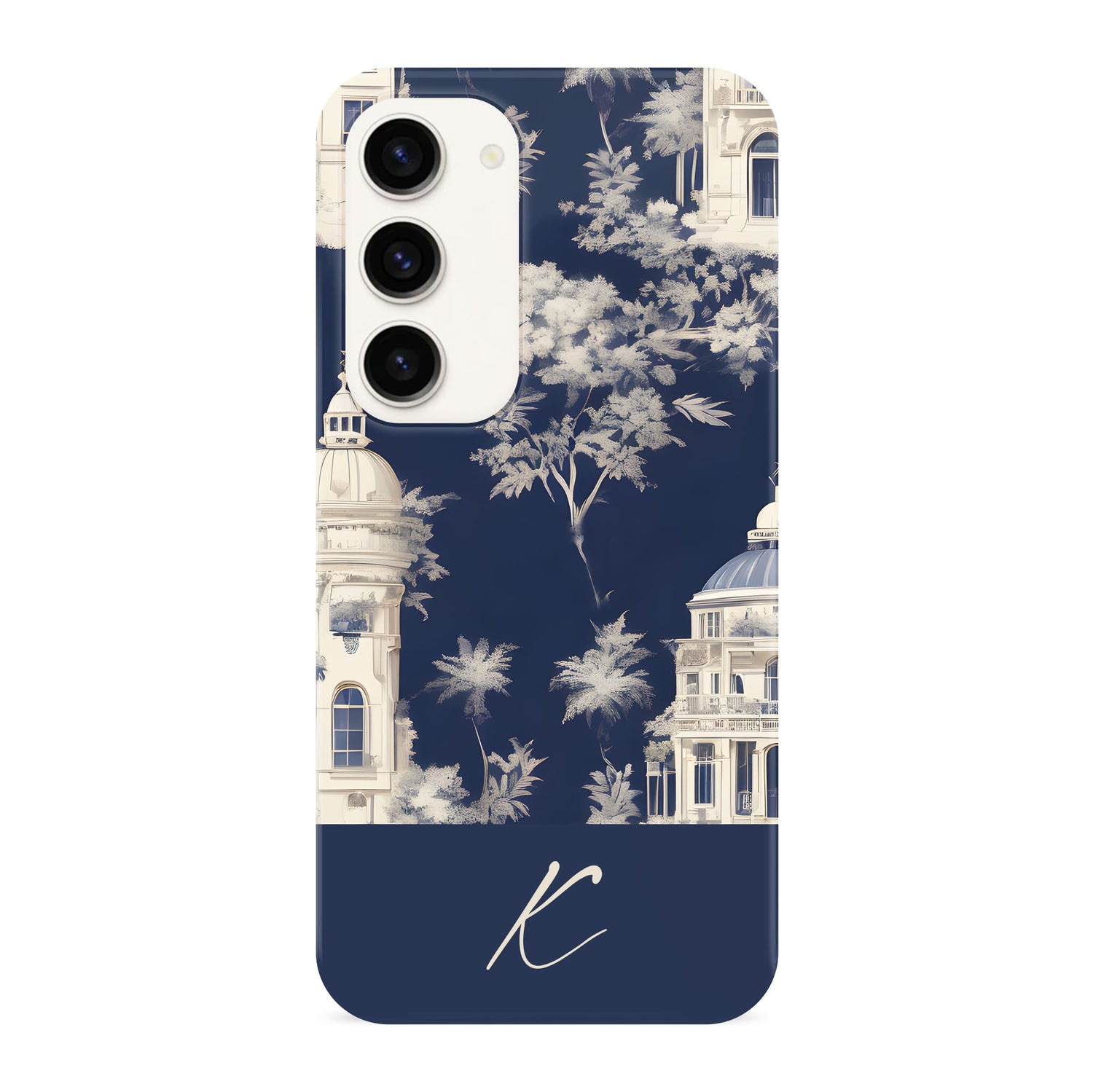 Personalised Navy Toile Floral Phone Case Samsung Galaxy S23 Phone Case