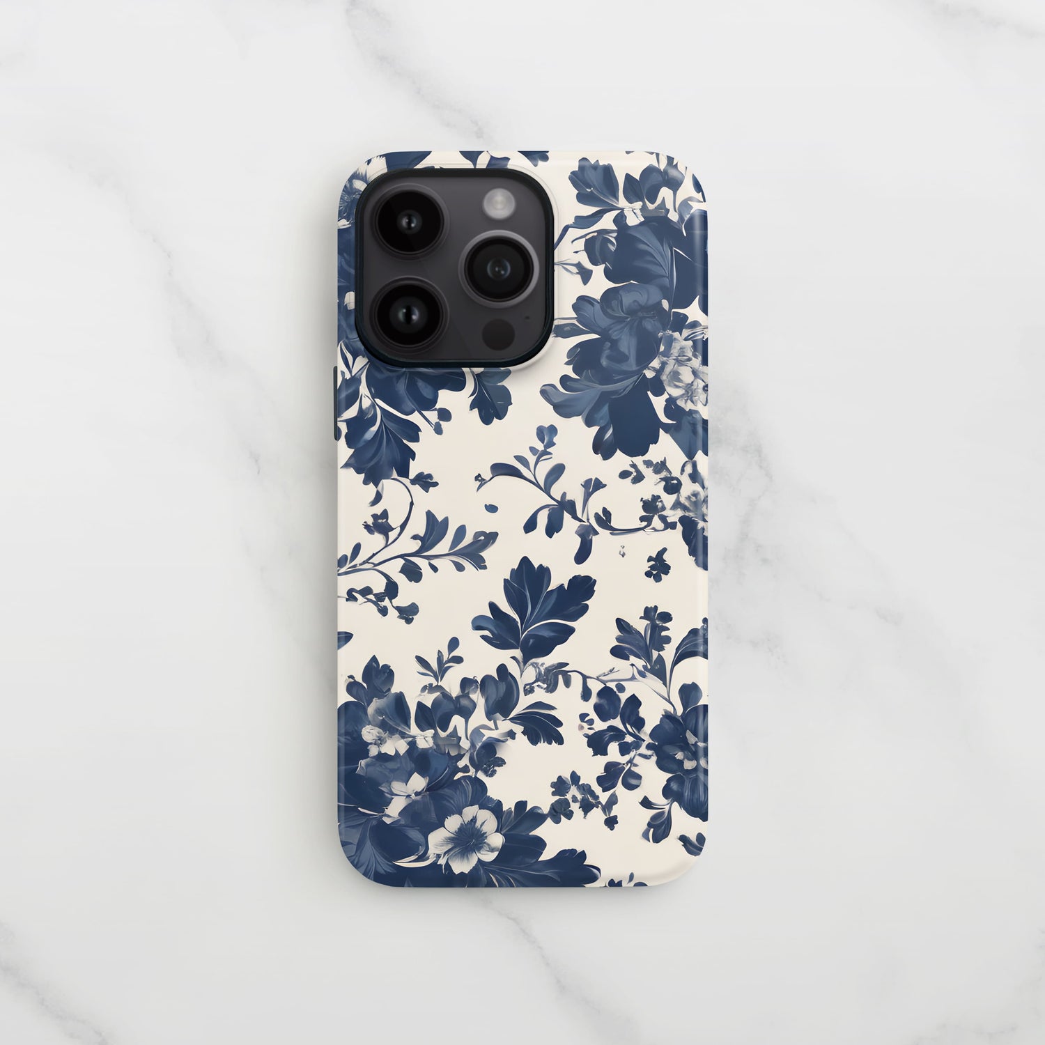 Navy Vintage Floral Pattern Case iPhone 15 Phone Case