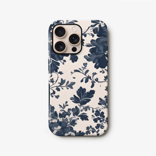 Navy Vintage Floral Pattern Case iPhone 16 Phone Case