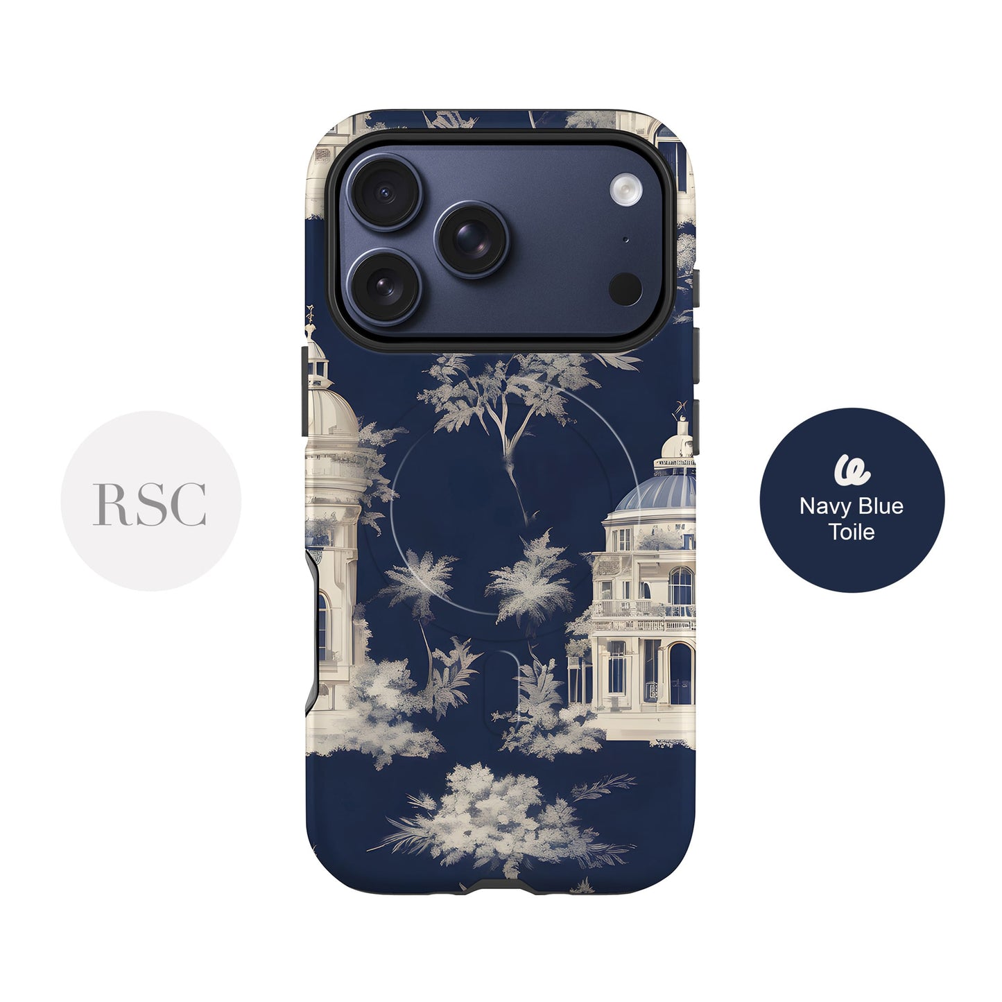 Navy Blue Floral Toile Magsafe Case
