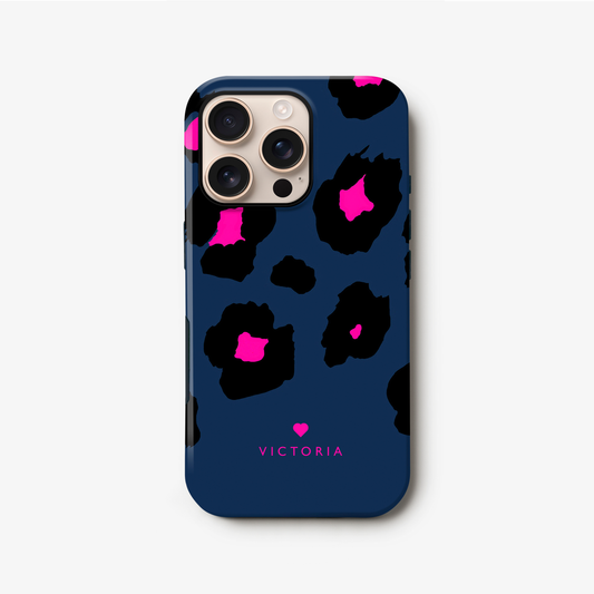 Navy Blue Leopard Print Case iPhone 16 Phone Case