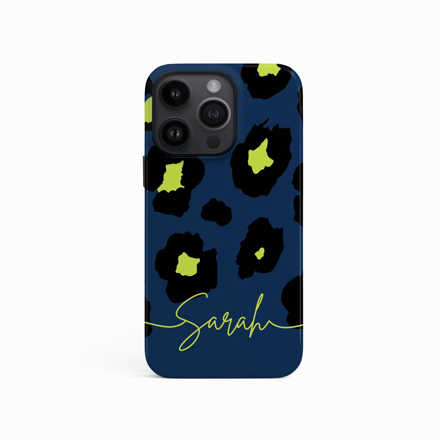 Navy Blue Green Leopard Print Case iPhone 15 Phone Case