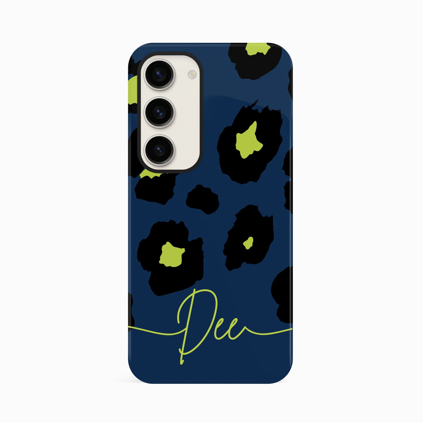 Navy Blue Green Leopard Print Case Samsung Galaxy S23 Phone Case