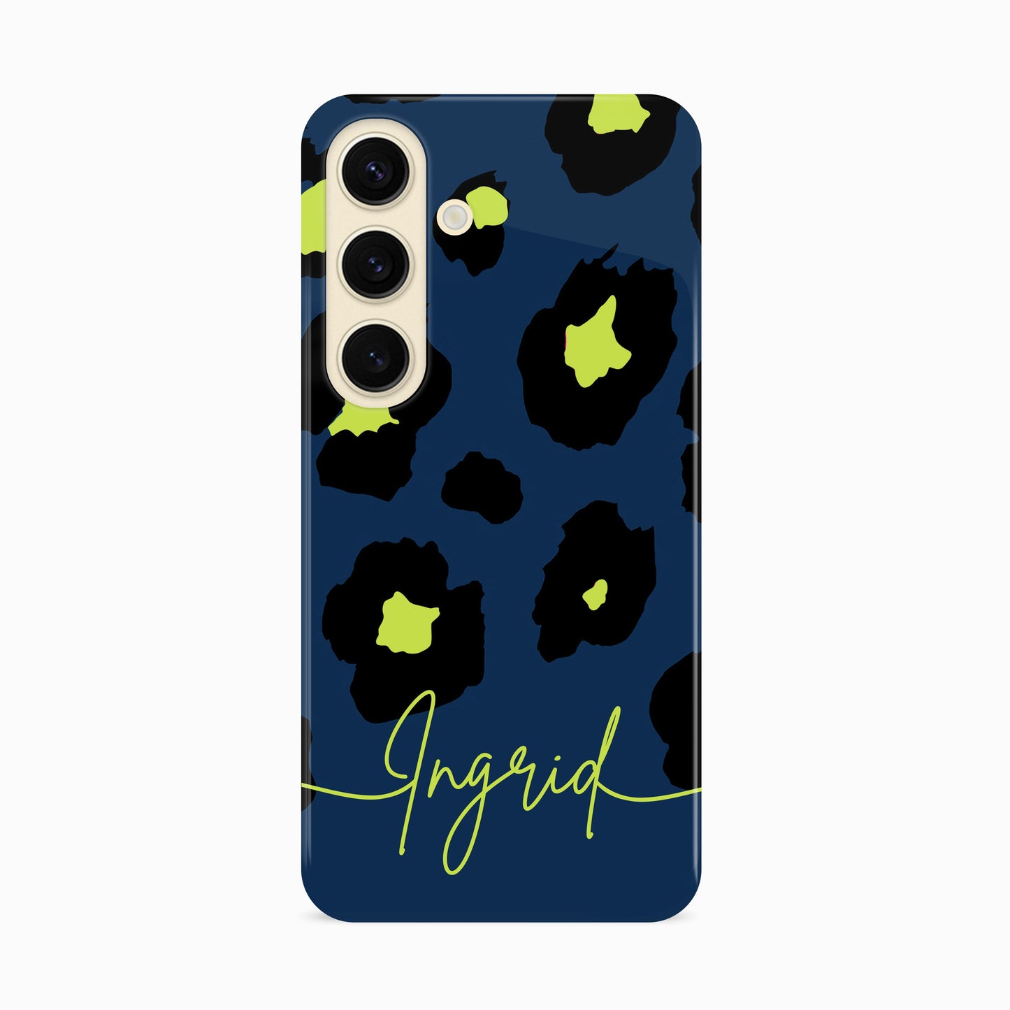 Navy Blue Green Leopard Print Case Samsung Galaxy S24 Phone Case