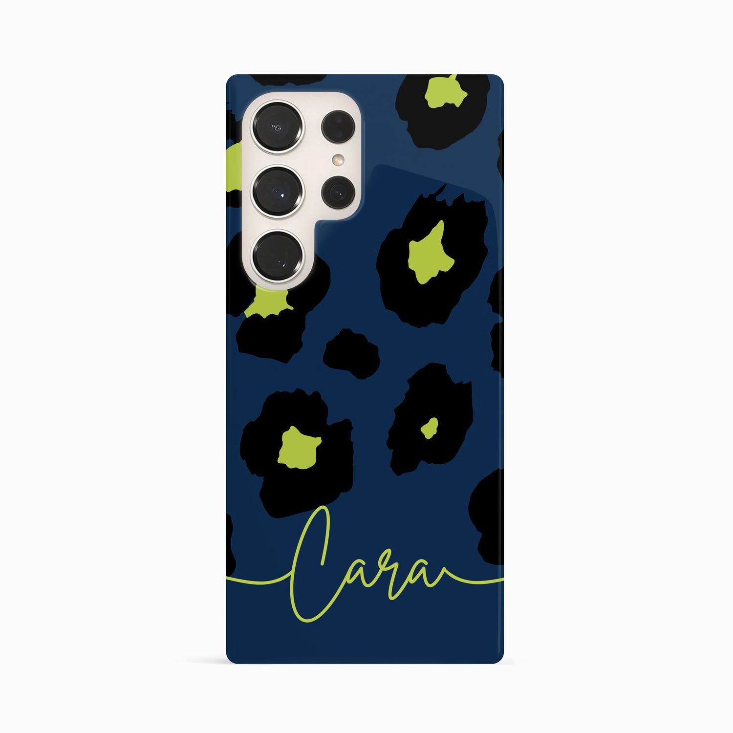 Navy Blue Green Leopard Print Case Samsung Galaxy S23 Ultra Phone Case