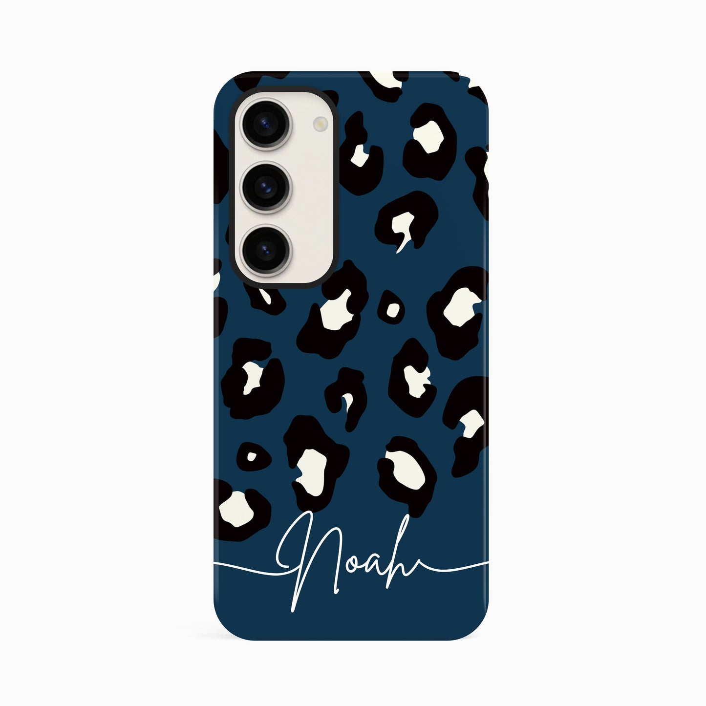 Dark Blue Custom Name Leopard Print Pattern Phone Case Samsung Galaxy S23 Phone Case