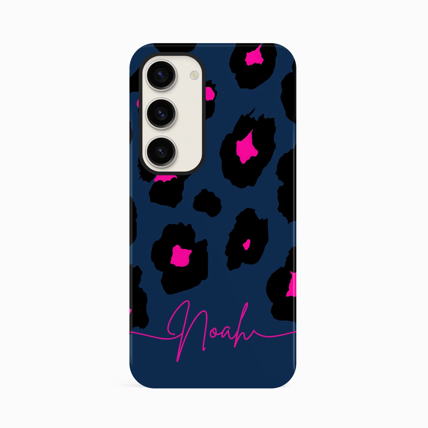 Personalised Navy Blue Leopard Print Phone Case Samsung Galaxy S23 Phone Case