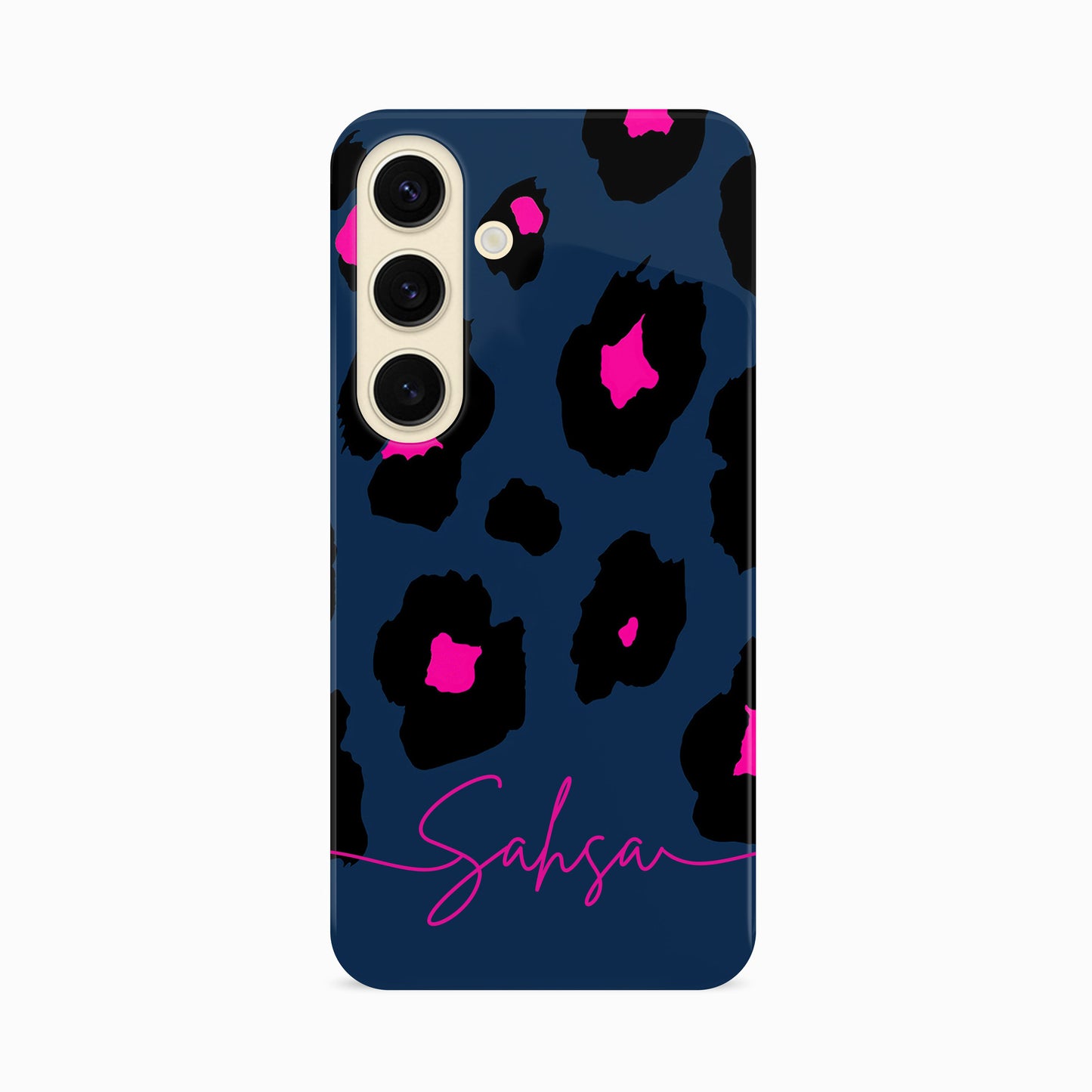 Personalised Navy Blue Leopard Print Phone Case Samsung Galaxy S24 Phone Case