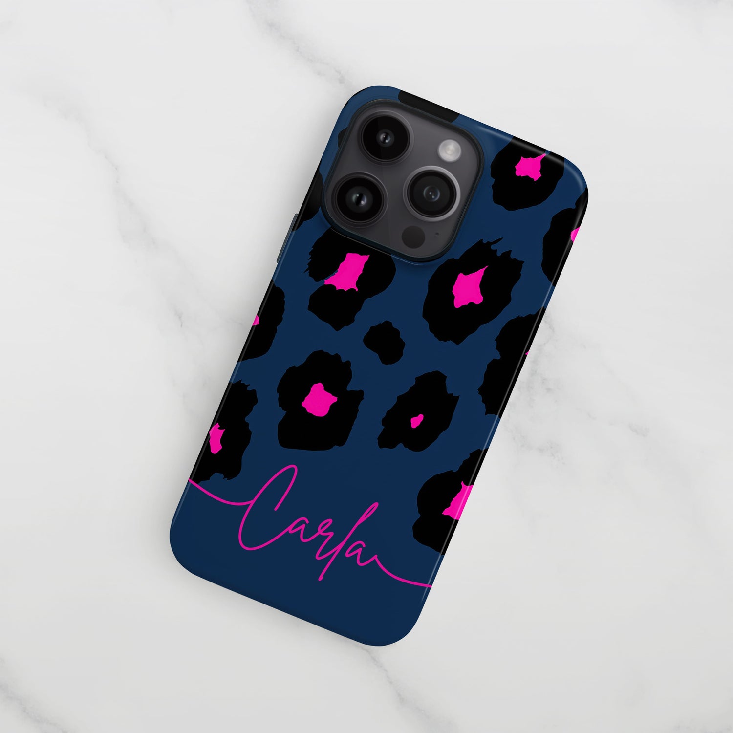 Personalised Navy Blue Leopard Print Phone Case - Main Image