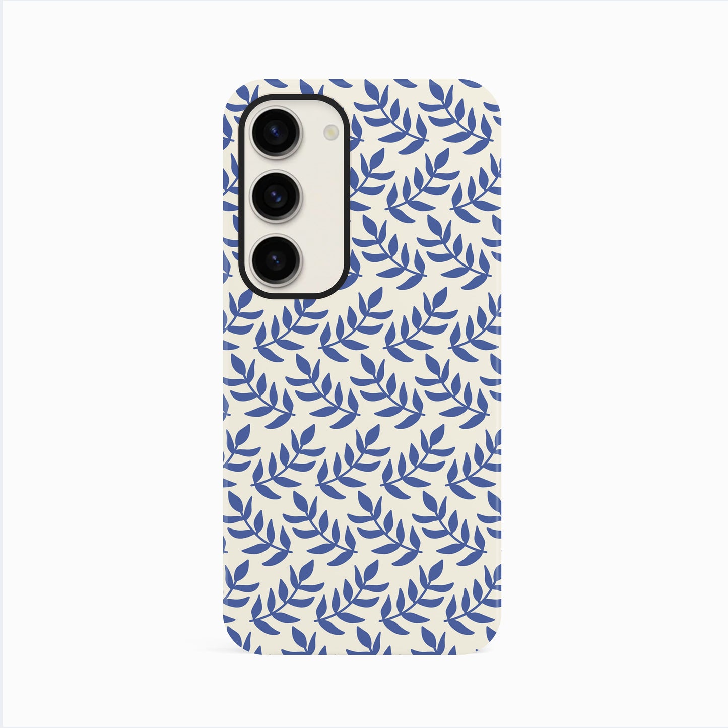 Ornate Blue Leaf Floral Pattern Case Samsung Galaxy S23 Phone Case