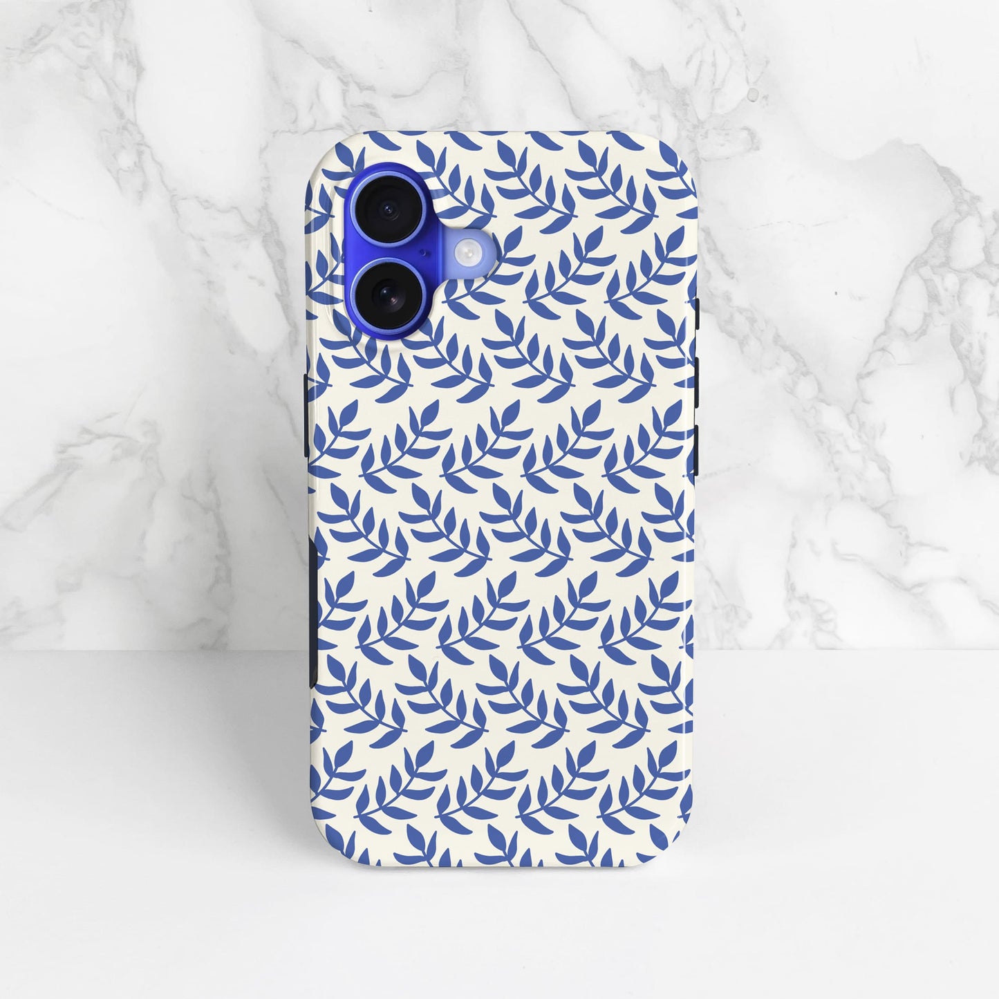 Ornate Blue Leaf Floral Pattern Case iPhone 16 Phone Case