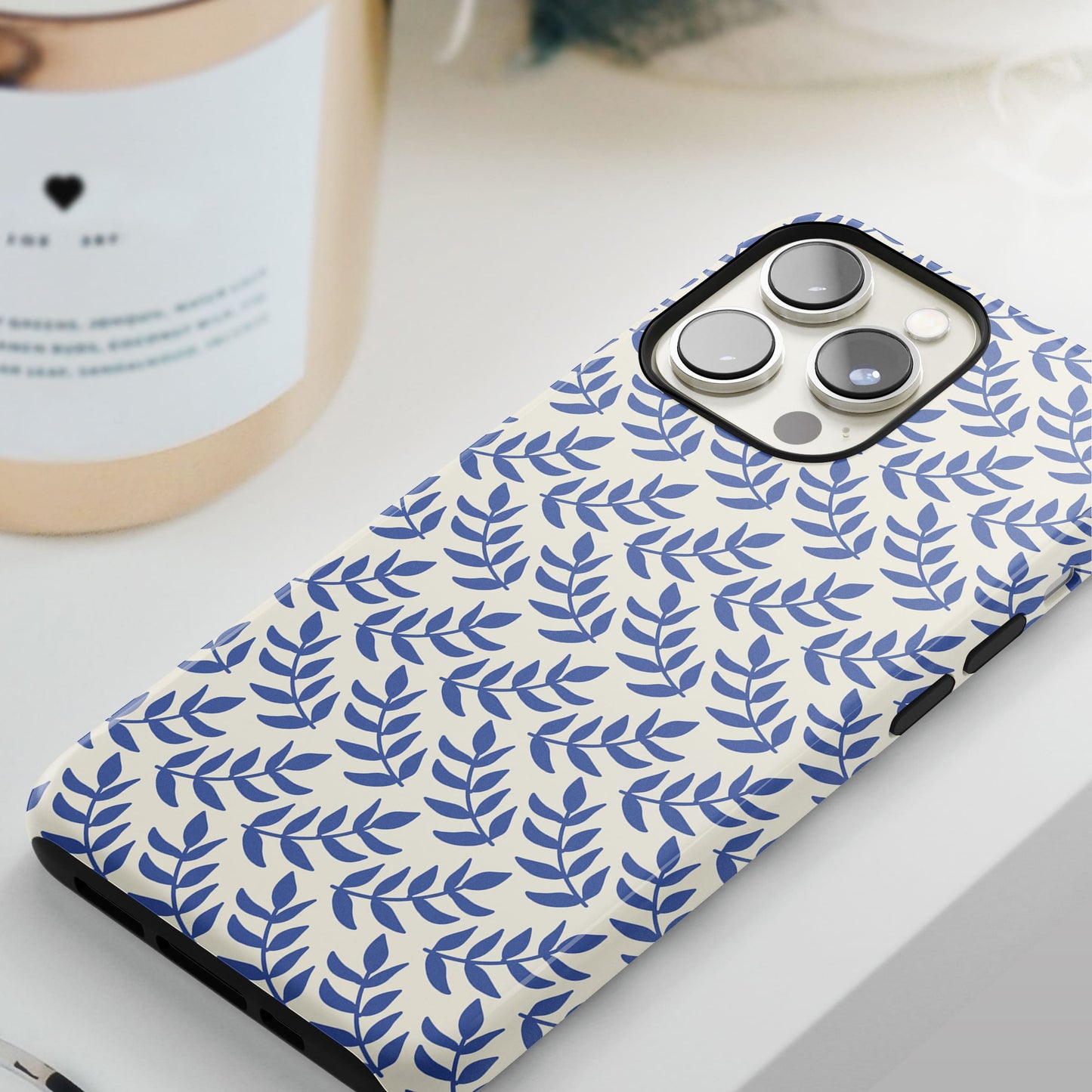 Ornate Blue Leaf Floral Pattern Case  Phone Case