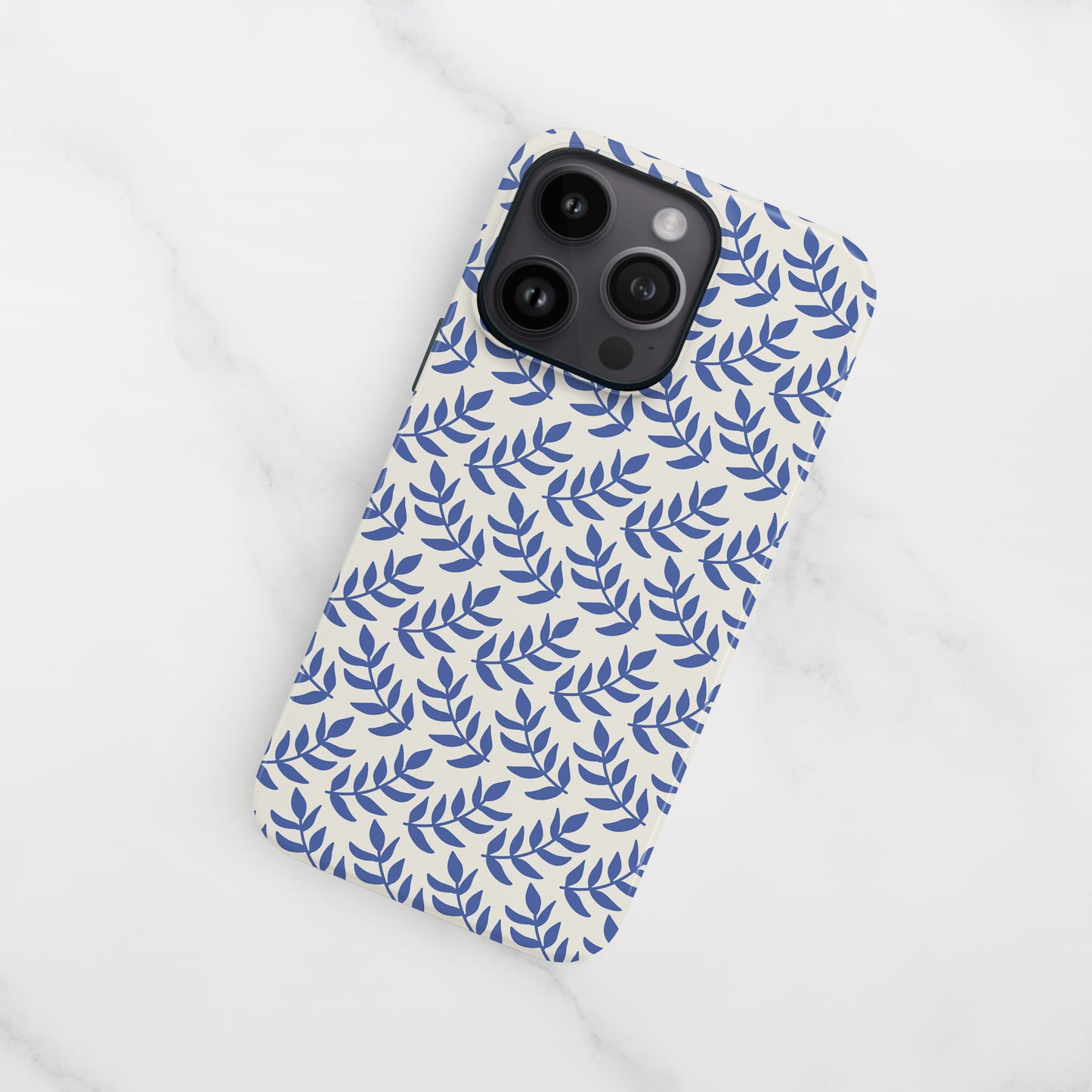 Ornate Blue Leaf Floral Pattern Case iPhone 16 Pro Phone Case