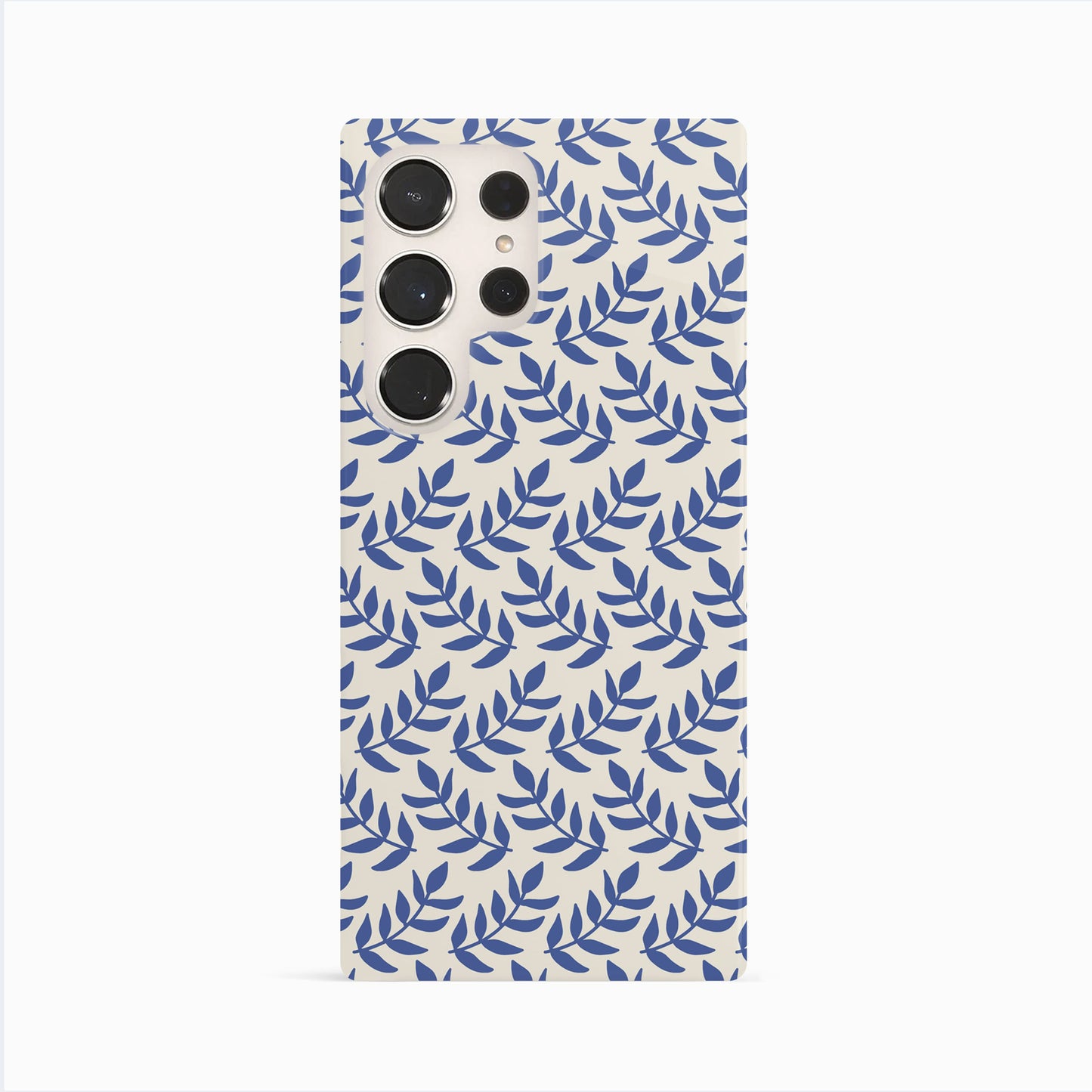 Ornate Blue Leaf Floral Pattern Case Samsung Galasy S24 Ultra Phone Case