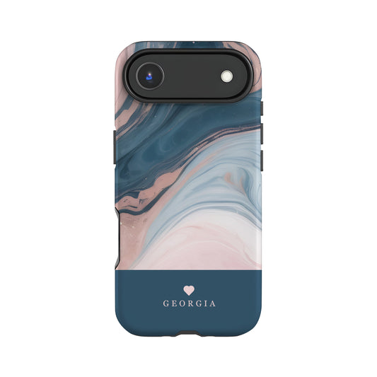 Rose Gold and Blue Marble Personalised Phone Case