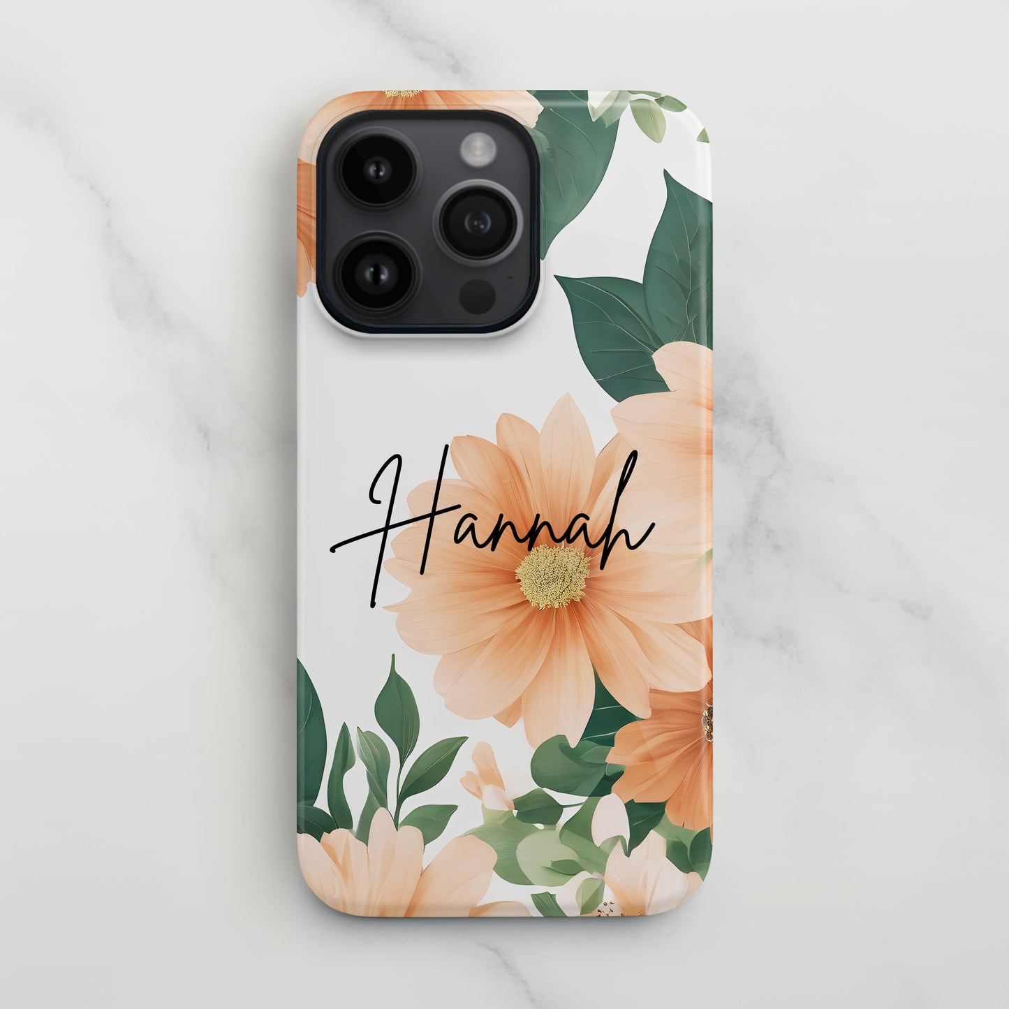 Peach Floral Custom Name Phone Case iPhone 15 Phone Case