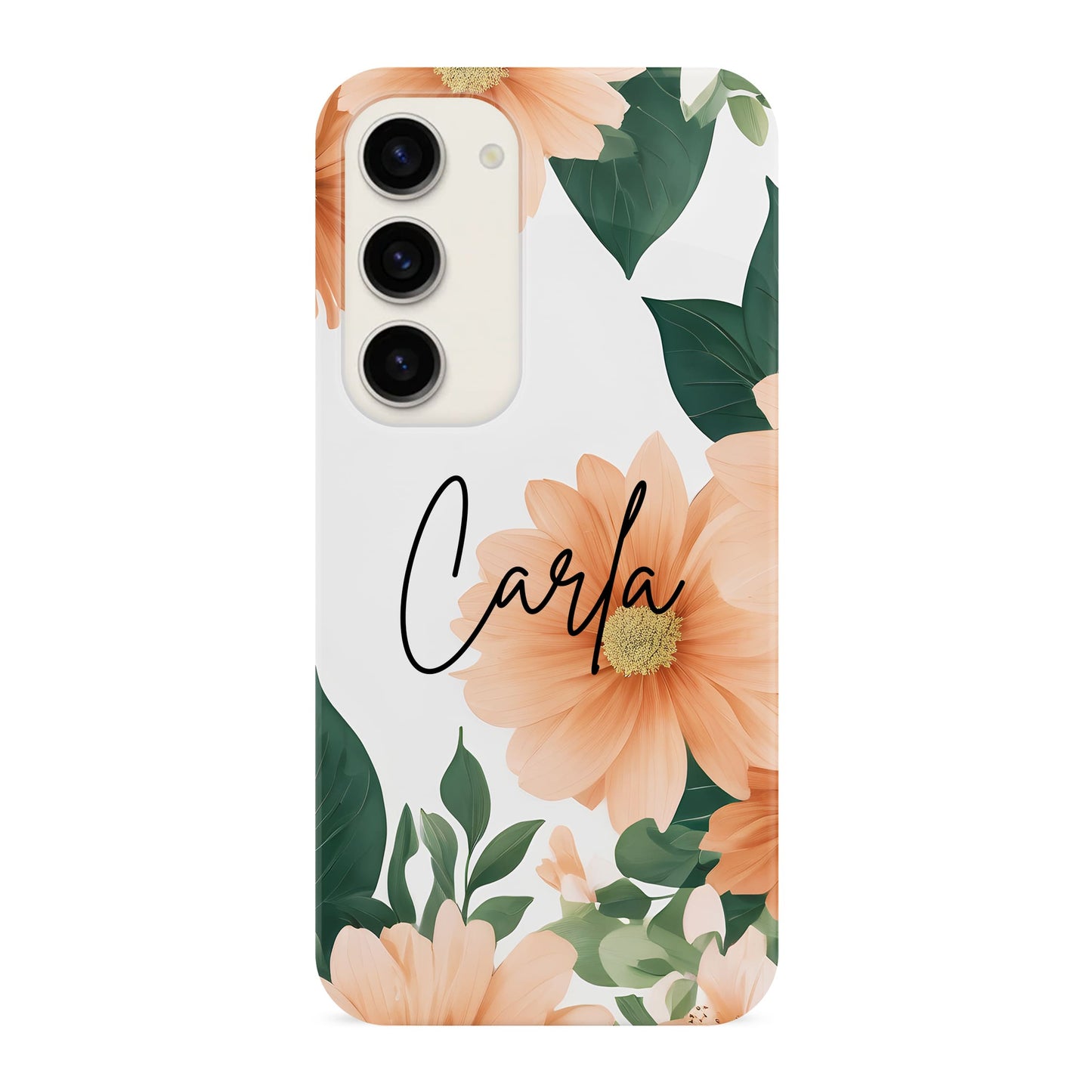 Peach Floral Custom Name Phone Case Samsung Galaxy S23 Phone Case