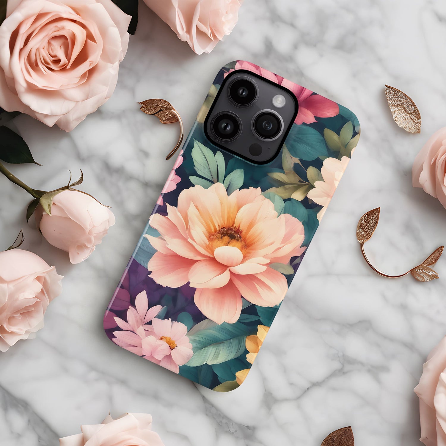 Rainbow Peach Floral Print Case  Phone Case