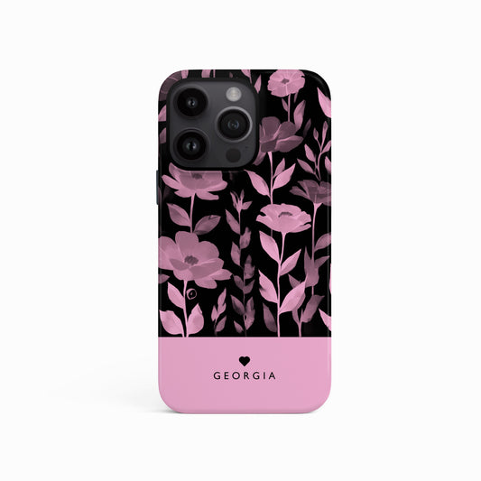Personalised Black Pink Floral Print Case iPhone 16 Phone Case
