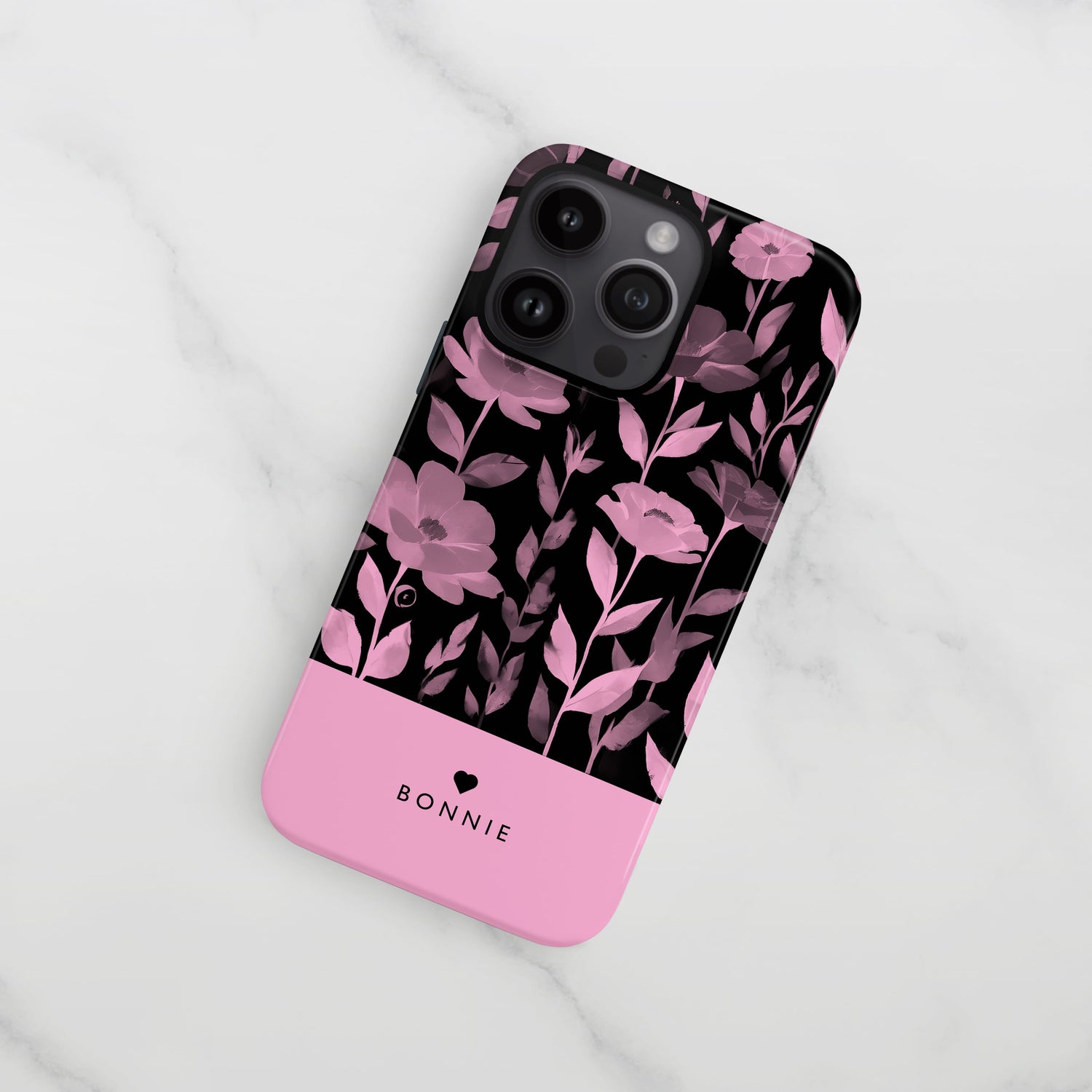 Personalised Black Pink Floral Print Case  Phone Case