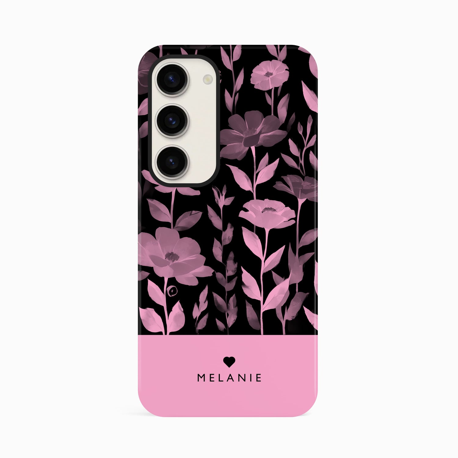 Personalised Black Pink Floral Print Case Samsung Galaxy S23 Phone Case