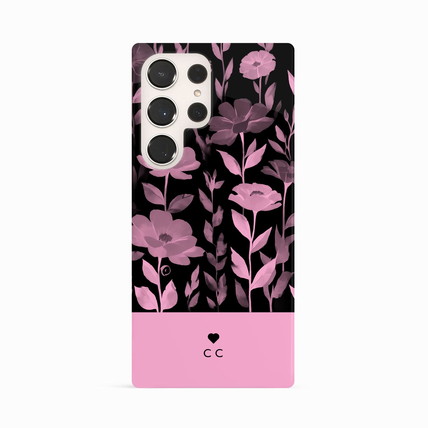 Personalised Black Pink Floral Print Case Samsung Galaxy S23 Ultra Phone Case