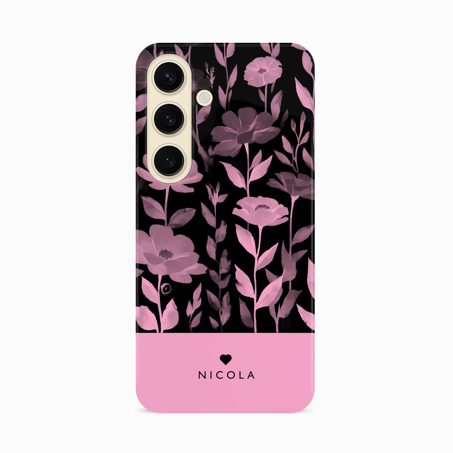 Personalised Black Pink Floral Print Case Samsung Galaxy S24 Phone Case