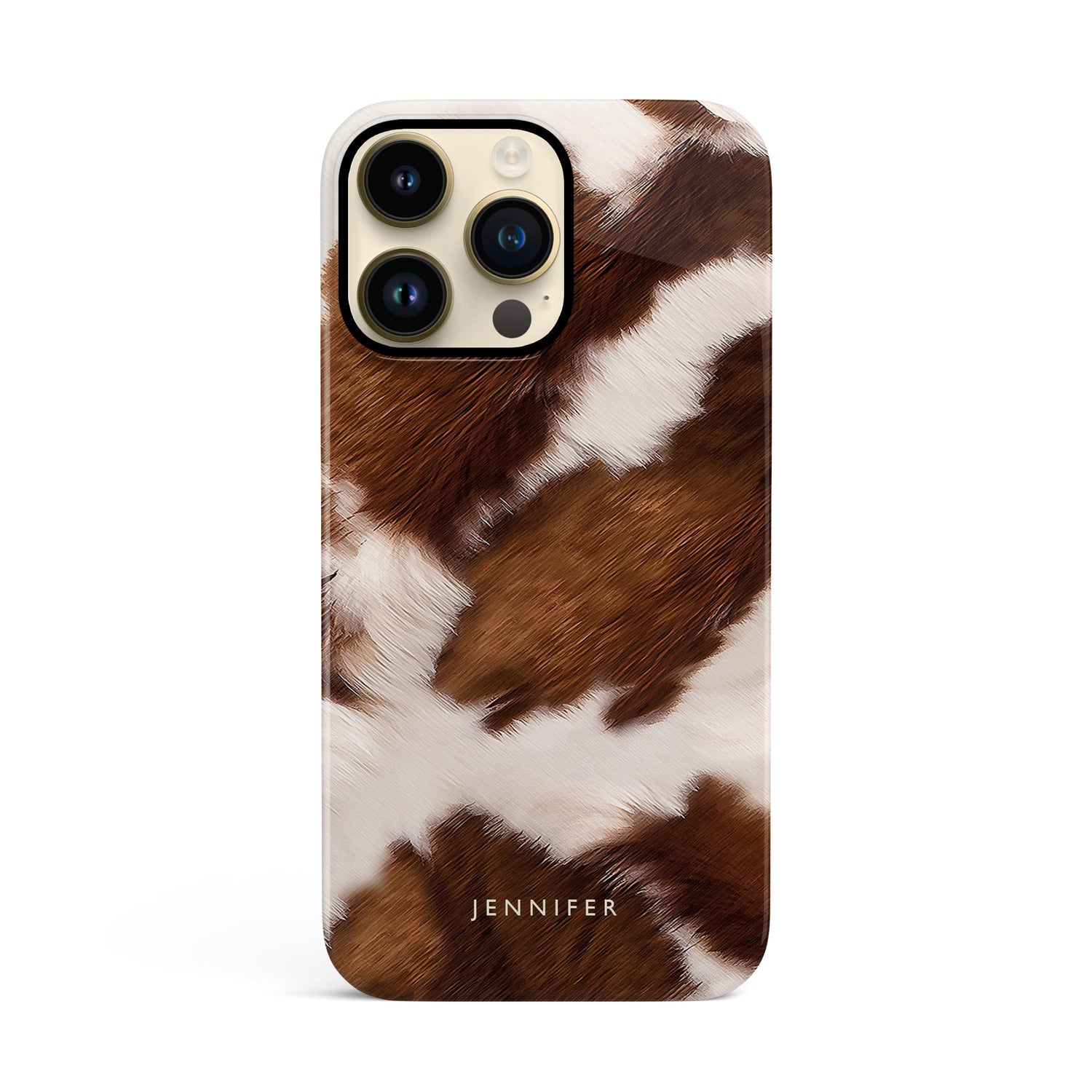 Brown Cowhide Pattern Custom Name Case iPhone 14 Phone Case